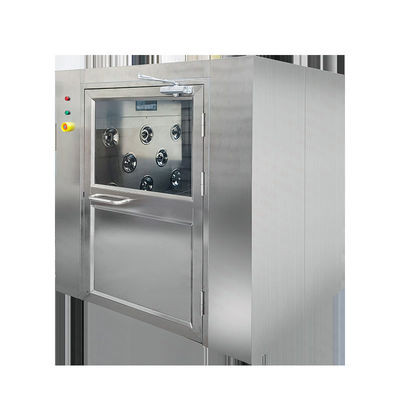 Übergroße, vom Boden bis zur Decke reichende Luftdusche aus Edelstahl mit doppelten Schiebetüren für den Durchgang durch Reinräume