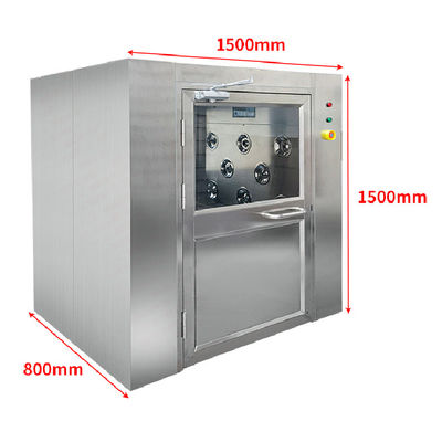 Übergroße, vom Boden bis zur Decke reichende Luftdusche aus Edelstahl mit doppelten Schiebetüren für den Durchgang durch Reinräume