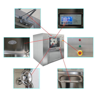 Übergroße, vom Boden bis zur Decke reichende Luftdusche aus Edelstahl mit doppelten Schiebetüren für den Durchgang durch Reinräume
