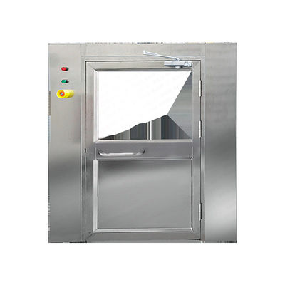 Übergroße, vom Boden bis zur Decke reichende Luftdusche aus Edelstahl mit doppelten Schiebetüren für den Durchgang durch Reinräume