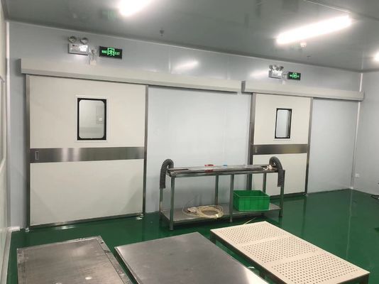 Industrielle automatische Schiebetüren aus Stahl. 1500 kg Ladekapazität und IP65 Wettersicherheit für Lager/Dock.