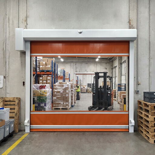 Windbeständige Hochgeschwindigkeits-Roll-Up-Tür mit Radar-Sensor und 0,8 mm PVC-Vorhang für Industrieanlagen